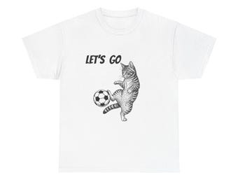 Let's Go Cat Soccer Player Tee | Cat Kicking Soccer Ball Shirt