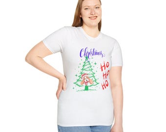 Christmas Dog Graphic T-Shirt, Unisex Softstyle Tee, Holiday Gift, Casual Wear, Pet Lover Shirt, Ho Ho Ho Xmas Apparel