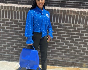 Royal Blue Zeta Polka Dot Blouse