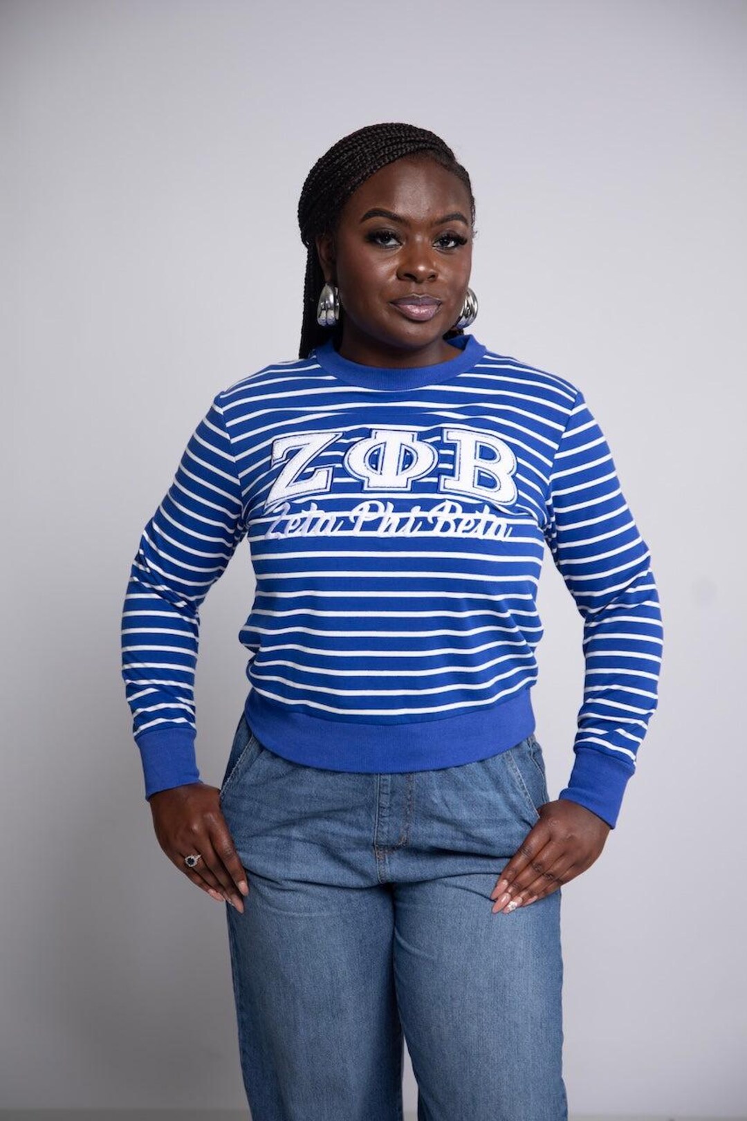 Zeta Blue & White Striped Sweatshirt - Etsy