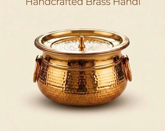Handcrafted Brass Handi with Lid (Kalai Coated) – Traditional Indian Cooking Pot, Hammered Brass Bhagona, Kitchen & Serving Vessel
