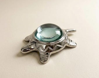 Silver Turtle Glass Dome Décor | Coastal Turtle Table Accent | Nautical Beach House Sculpture | Ocean Inspired Chrome Decor