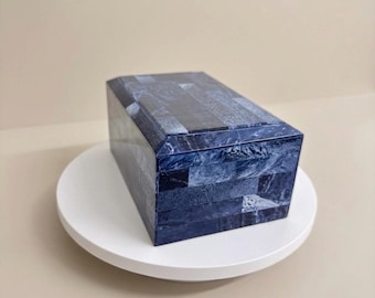 Decorative Luxury Storage Box | Secret Compartment Box | Mosaic Bluestone Design | Handmade Keepsake Organizer | Blue Marbled Keepsake Box