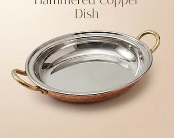 Hammered Copper Oval Serving Dish | Stainless Steel Inner | Double Layer Hot Serving Pan | Indian Copper Cookware | ElatedCo Living