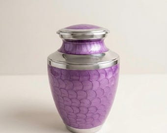 Lilac Memorial Urn for Human Ashes – Purple Keepsake Urn – Handmade Metal Cremation Urn with Secure Lid – Elegant Funeral Memorial Decor