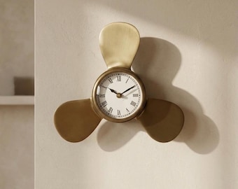 Brass Nautical Propeller Wall Clock, Coastal Boat Propeller Decor, Maritime Wall Clock, Beach House Wall Accent, Vintage Nautical Clock
