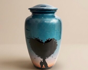 Blue Tree of Love Cremation Urn for Human Ashes, Adult Memorial Urn, Handcrafted Keepsake Urn, Celebration of Life Funeral Urn