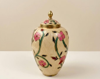 Pink Floral Cremation Urn for Human Ashes, Handcrafted Mother of Pearl Memorial Urn, Decorative Keepsake Urn, Elegant Sympathy Gift