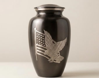 Military Eagle Cremation Urn for Human Ashes | Patriotic Memorial Urn | American Flag Adult Funeral Urn | Handmade Metal Keepsake | ForevUrn