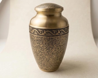 Antique Brass Cremation Urn for Human Ashes – Elegant Memorial Urn with Secure Lid – Decorative Keepsake Funeral Urn for Adult Ashes