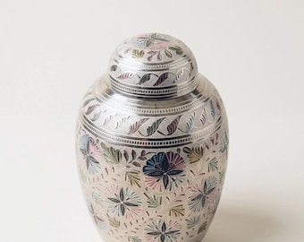 Hand Engraved Floral Cremation Urn for Ashes | Premium Brass Memorial Urn | Adult Funeral Urn | Decorative Keepsake Urn | Elegant Remembranc