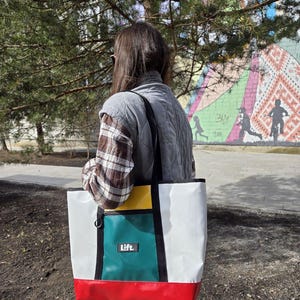 Upcycled Truck Tarpaulin Tote Bag – Large Eco Friendly Shoulder Shopping Bag