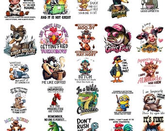 Paquete PNG de citas sarcásticas de animales: Diseños de camisetas divertidos (descarga digital)