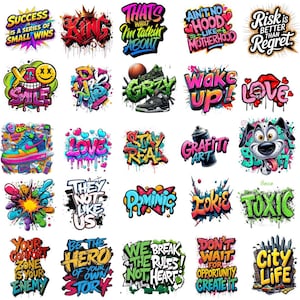 Ensemble PNG de graffitis colorés : graphismes street art (téléchargement numérique)