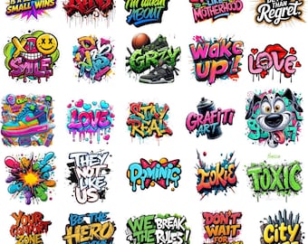 Paquete de PNG de graffiti colorido: Gráficos de arte callejero (Descarga digital)