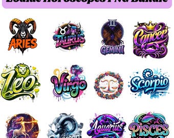 Paquete de horóscopos del zodiaco PNG, imágenes prediseñadas de signos astrológicos, conjunto de imágenes del zodiaco PNG, descarga digital