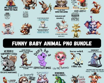 Paquete de imágenes PNG de animales graciosos: imágenes prediseñadas humorísticas (descarga digital)