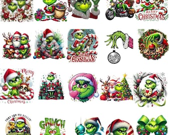 Paquete PNG navideño del Grinch: Grinch con diamantes de imitación, imágenes prediseñadas festivas para las fiestas.