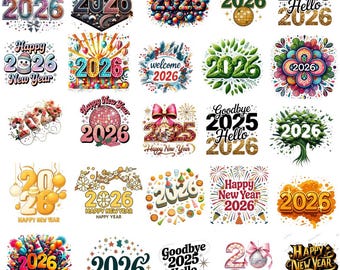 Happy New Year 2026 PNG Bundle, Party Designs (Digital Download)