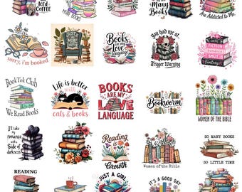 Book Lover Quotes PNG Bundle, Floral Book Clipart, Reading Sublimation Design (Digital Download)