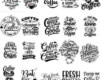 Coffee Quotes PNG Bundle – Funny & Cozy Coffee Sayings (Digital Download)