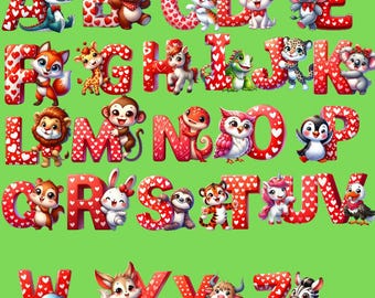 Animal Alphabet PNG Bundle, Cartoon Letters Clipart, Kids Learning ABC Font (Digital Download)