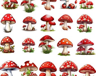 Seta de acuarela (imágenes prediseñadas, seta del bosque, PNG) (descarga digital)