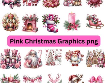Paquete de imágenes PNG de Navidad rosa (descarga digital)