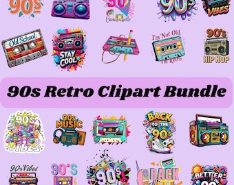 90s Retro Clipart Bundle: PNG & SVG Files (Instant Download)