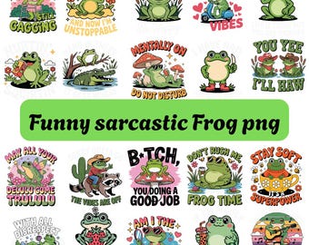 Paquete de imágenes PNG de ranas sarcásticas, imágenes prediseñadas de animales divertidas y atrevidas, sublimación de humor para adultos (descarga digital)