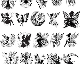 Paquete de siluetas de hadas PNG, imágenes prediseñadas de fantasía, Cricut, archivos cortados con láser (descarga instantánea)