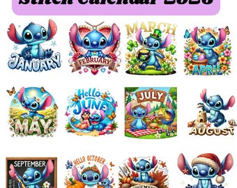 Stitch Calendar 2026 PNG  Cute Character Monthly Calendar 2026 Digital Calendar PNG Digital PNG Download