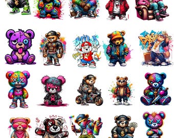 Graffiti Teddy Bear PNG, Urban Dad Clipart, Sublimation Design (Digital Download)