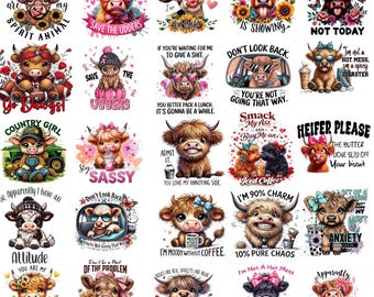 Highland Cow Designs Bundle PNG, Rustikale Western Bauernhaus Sublimation (Digitaler Download)