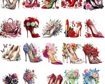 Clipart de zapatos florales: Tacones altos en acuarela PNG (Descarga digital)