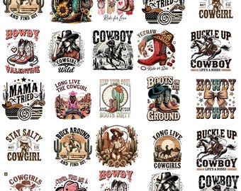 Retro Western Sublimation PNG, Cowboy Cowgirl Graphic, Country Tshirt Design (Digital Download)