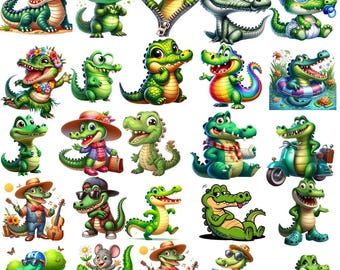 Krokodil Clipart Bundle, Sommer Safari Tiere PNG (digitaler Download)