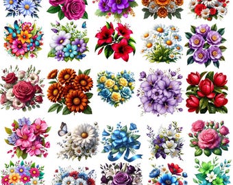 Paquete PNG de arreglos florales encantadores: Flores de acuarela (descarga digital)