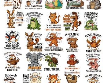 Paquete PNG de citas sarcásticas de animales: Diseños de camisetas divertidos (descarga digital)