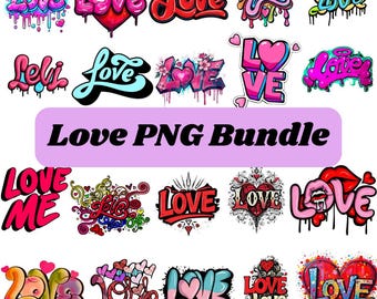 Love PNG Bundle – Romantic Word & Heart Designs | Transparent Background | Digital Download