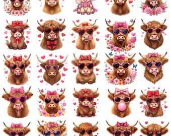 Christmas Highland Cow Png Bundle Sublimation Design (Digital Download)