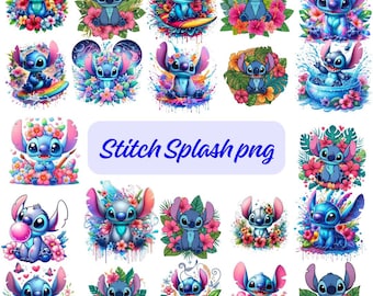Stitch Splash PNG - Aquarell Kunst (Digitaler Download)