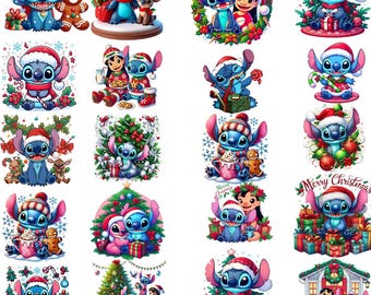 Lilo & Stitch Christmas Clipart PNG Bundle Holiday Designs (Digital Download)