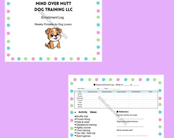 Printable Planner Canine Dog Puppy Enrichment Activity Log