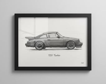 ポルシェ 911 ターボ S カブリオレ 鉛筆スケッチ アートプリント