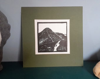 Catbells lino cut print lake district landscape