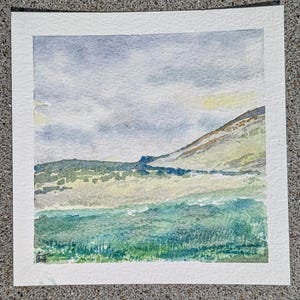 Peak District heide-aquarel origineel kunstlandschap