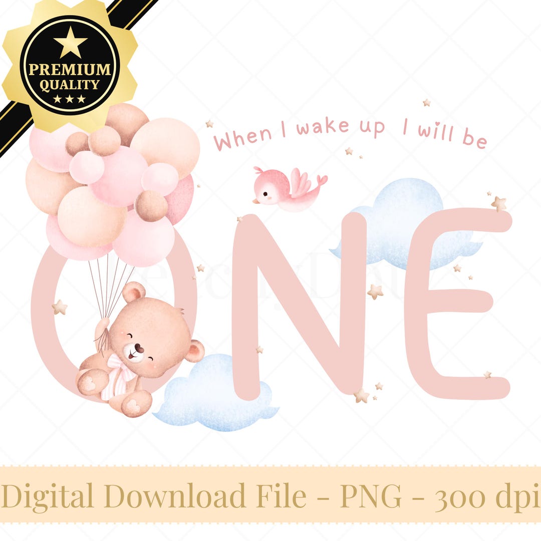 1st Birthday Clipart Pink Teddy Bear ONE PNG Baby Girl First Birthday ...