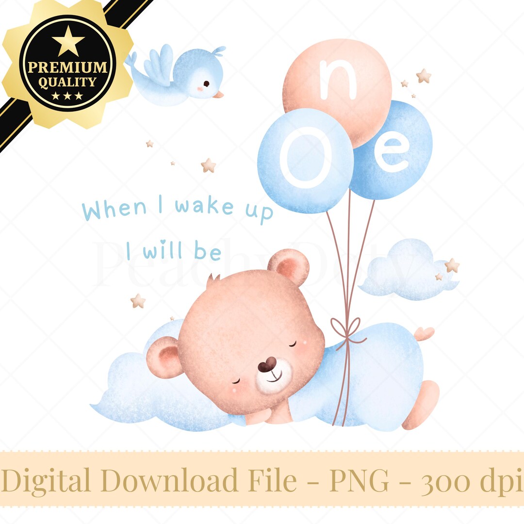 1st Birthday Clipart Blue Teddy Bear Balloons PNG, Baby Boy First ...