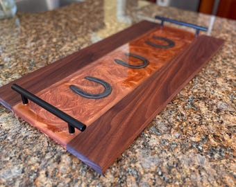 Horseshoe Serving Tray – Walnut & Epoxy Resin, Handmade Equestrian Gift for Horse Lovers
